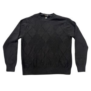 Alexander Julian Colours Men Black Cotton Argyle Textured Crewneck Sweater Large